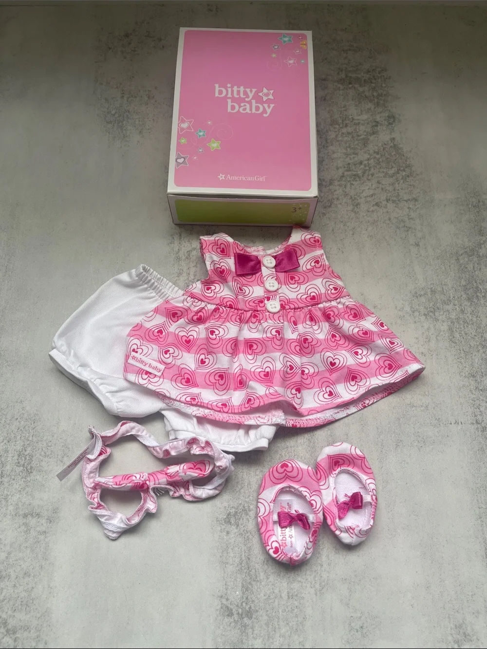 American Girl Bitty Baby Pink Heart Dress & Accessories Set